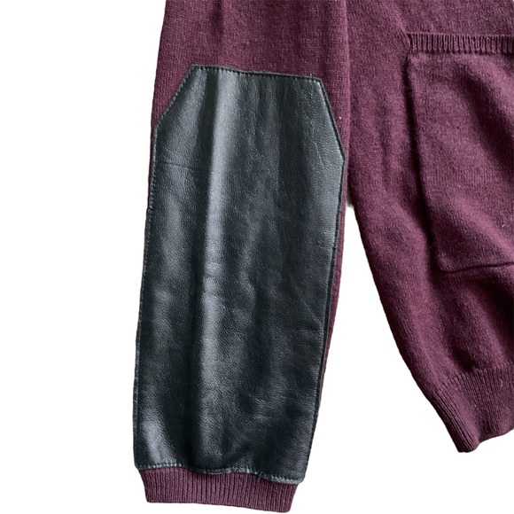 Maje Daminute Cardigan Leather Elbow Patch Long Sleeve Wool Silk Womens Sz 2/M - Picture 4 of 7